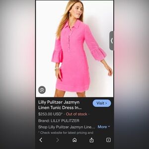 Lilly Pulitzer Jazmyn Linen Tunic Dress  size 6 In Roxie Pink with pockets